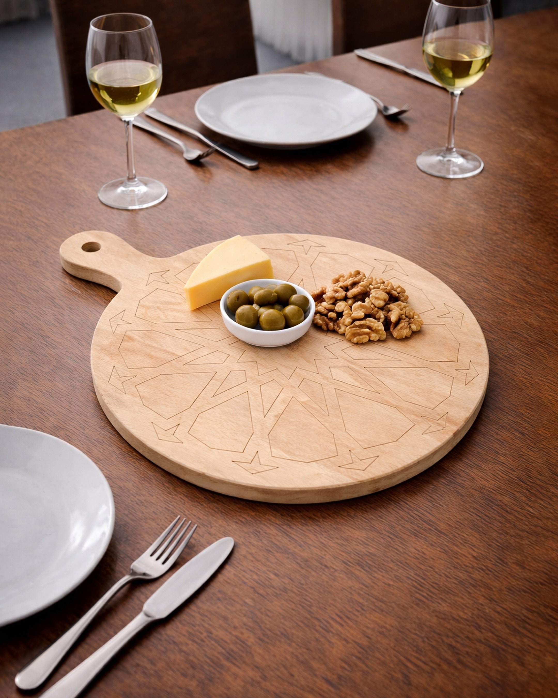 AURA - Laser Engraved Mango Wooden Round Serving Tray